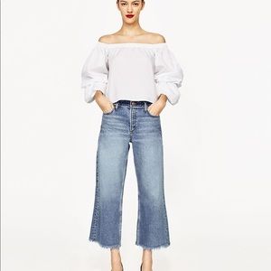 Zara White Off Shoulder Ruffle Sleeve Blouse